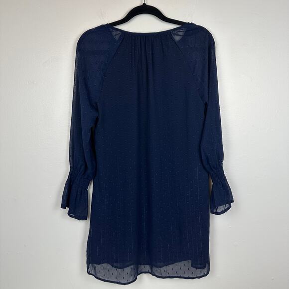 Francesca's Collections Mi Ami Womens Bell Sleeve Chiffon Shift Navy Dress Small - Picture 2 of 10